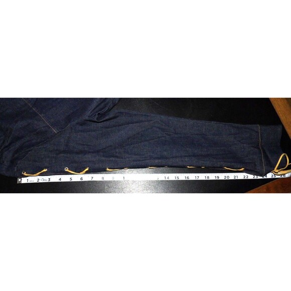 GDS Goddess Denim Jean Button Up Blouse Shirt Laced Up Sleeves Vintage Size XL - Picture 13 of 14